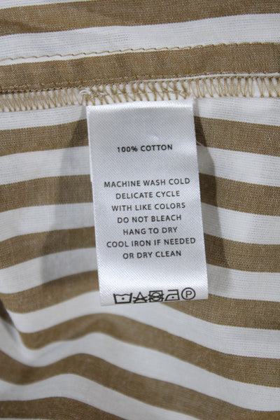 Lilla P Womens Striped Collared Button-Up Long Sleeve Tan Cotton Size M