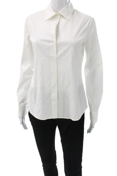 Theory Women Basic Collared Button-Up Cotton Long Sleeve White Top Size M