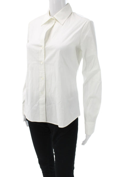 Theory Women Basic Collared Button-Up Cotton Long Sleeve White Top Size M