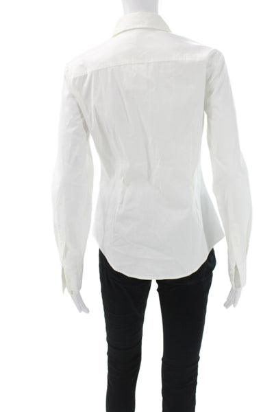 Theory Women Basic Collared Button-Up Cotton Long Sleeve White Top Size M