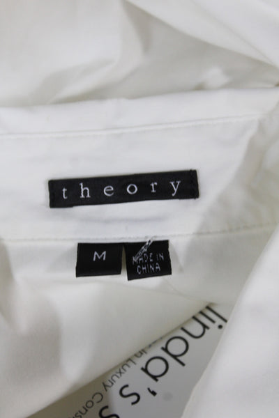 Theory Women Basic Collared Button-Up Cotton Long Sleeve White Top Size M