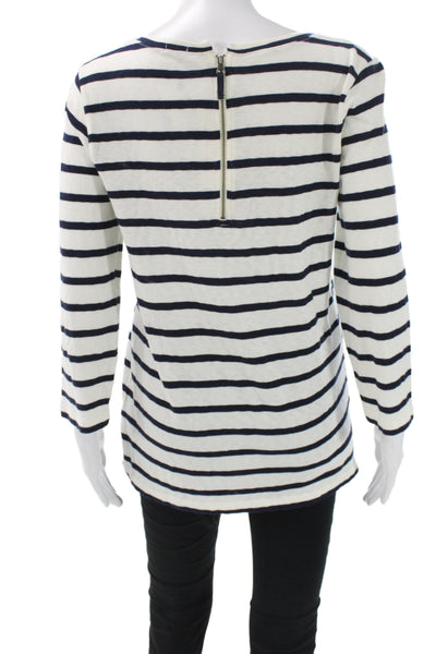 J Crew Women Striped Nautical Jersey T-Shirt White Round Neck 3/4 Sleeve Size L