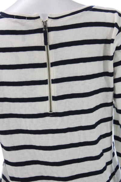J Crew Women Striped Nautical Jersey T-Shirt White Round Neck 3/4 Sleeve Size L