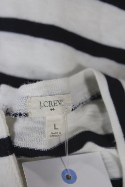 J Crew Women Striped Nautical Jersey T-Shirt White Round Neck 3/4 Sleeve Size L