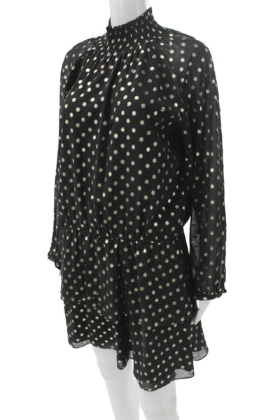 Yumi Kim Women Blouson Mini Dress Black Polka Dot High Neck Long Sleeve Size M