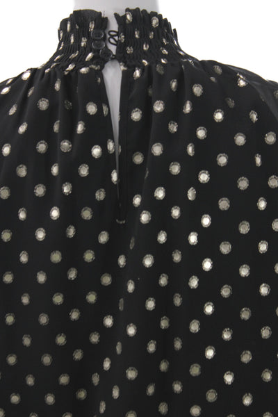 Yumi Kim Women Blouson Mini Dress Black Polka Dot High Neck Long Sleeve Size M