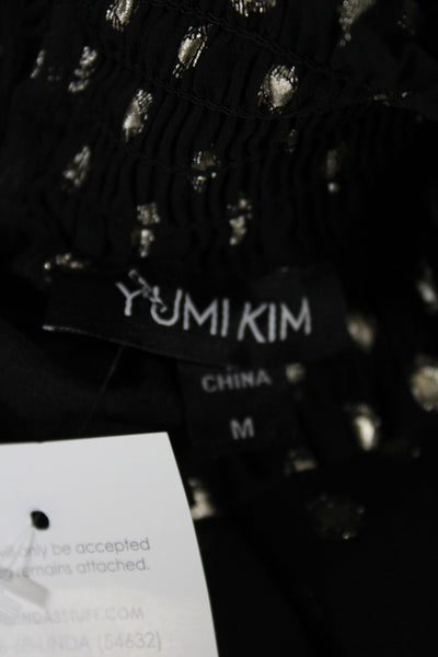 Yumi Kim Women Blouson Mini Dress Black Polka Dot High Neck Long Sleeve Size M