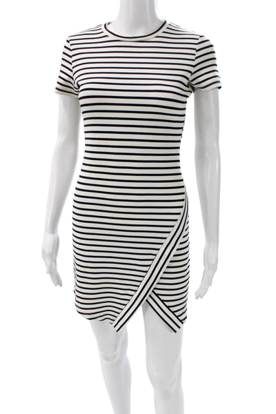 Olivaceous Women Bodycon T-Shirt Dress Black Crew Neck Short Sleeve Zip Size M