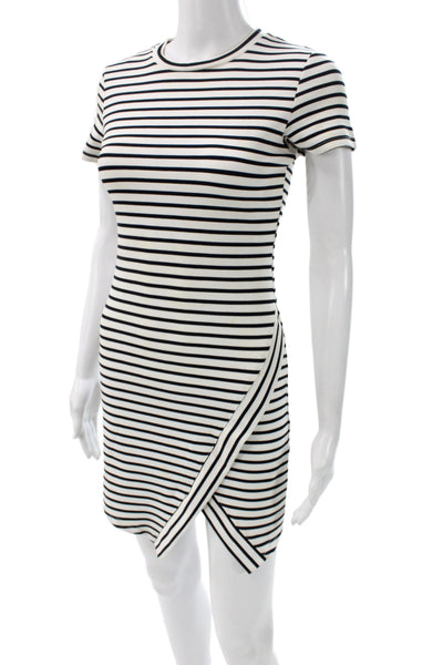 Olivaceous Women Bodycon T-Shirt Dress Black Crew Neck Short Sleeve Zip Size M