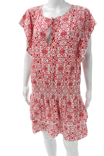 Melissa Odabash Women Kaftan Dress Red Cotton Short Sleeve Size M