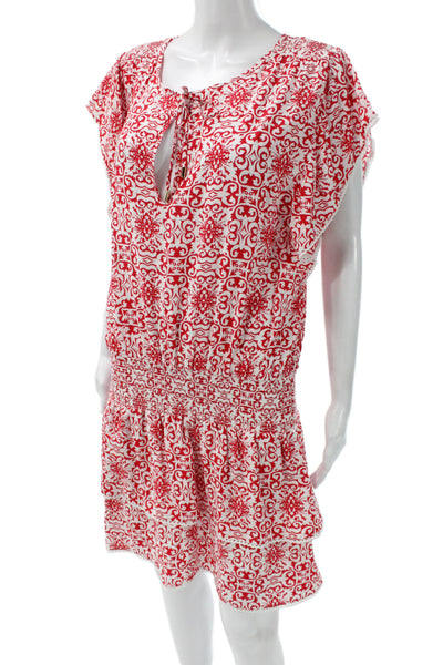 Melissa Odabash Women Kaftan Dress Red Cotton Short Sleeve Size M