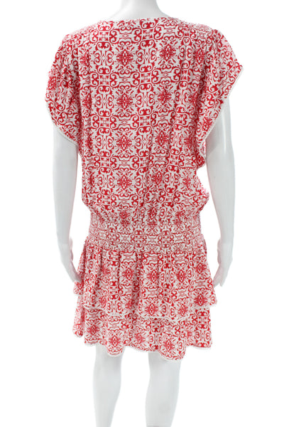 Melissa Odabash Women Kaftan Dress Red Cotton Short Sleeve Size M