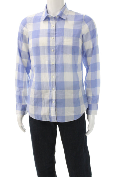 J Crew Mens Light Blue Check Point Collar Button-Up Cotton Shirt Size M