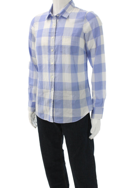 J Crew Mens Light Blue Check Point Collar Button-Up Cotton Shirt Size M