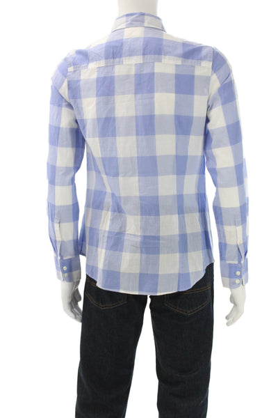 J Crew Mens Light Blue Check Point Collar Button-Up Cotton Shirt Size M