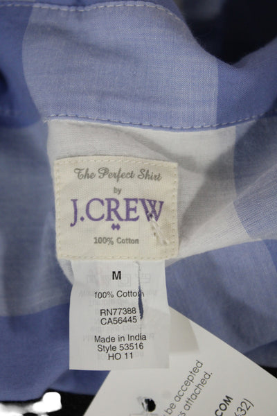 J Crew Mens Light Blue Check Point Collar Button-Up Cotton Shirt Size M