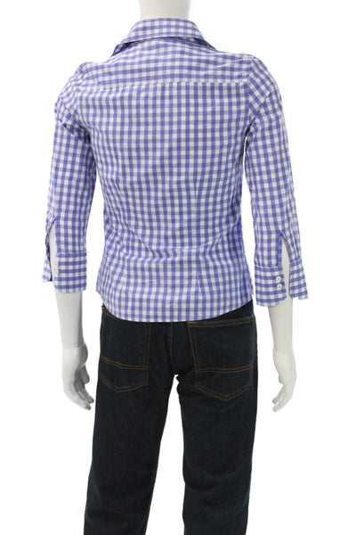 J. Mclaughlin Mens Spread Cotton Check Button Up 3/4 Sleeve Blue Size 6