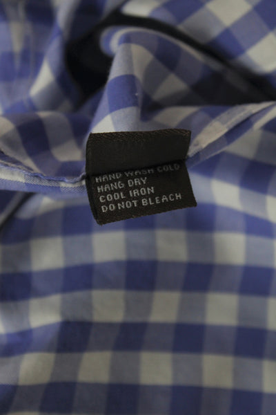 J. Mclaughlin Mens Spread Cotton Check Button Up 3/4 Sleeve Blue Size 6