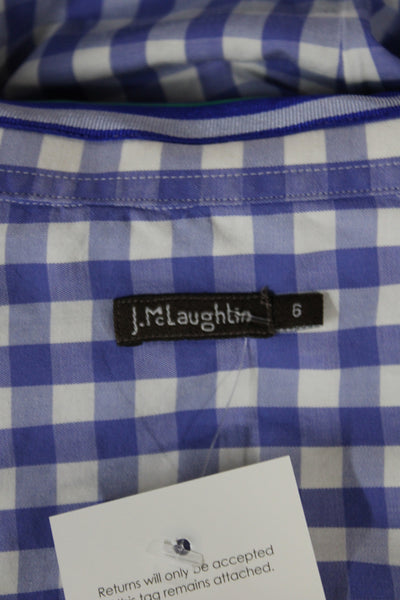 J. Mclaughlin Mens Spread Cotton Check Button Up 3/4 Sleeve Blue Size 6