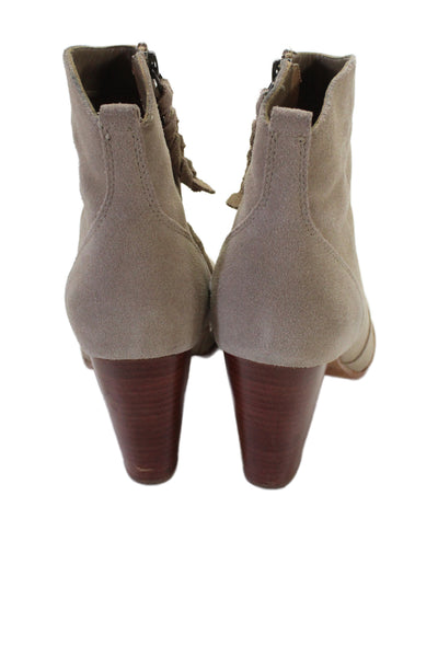 Joie Women's Suede Leather Zip Side Ankle Boots Beige Size 37.5