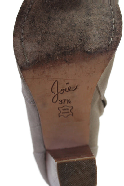 Joie Women's Suede Leather Zip Side Ankle Boots Beige Size 37.5