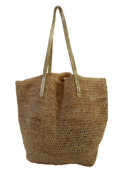 Flora Bella Women's Open Top Handle Straw Tote Handbag Beige