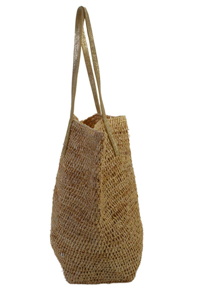 Flora Bella Women's Open Top Handle Straw Tote Handbag Beige