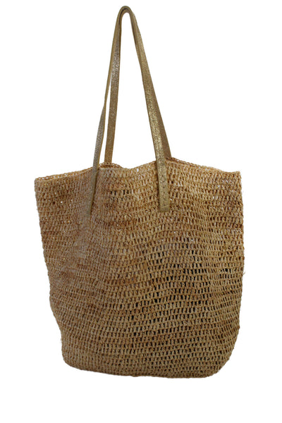 Flora Bella Women's Open Top Handle Straw Tote Handbag Beige