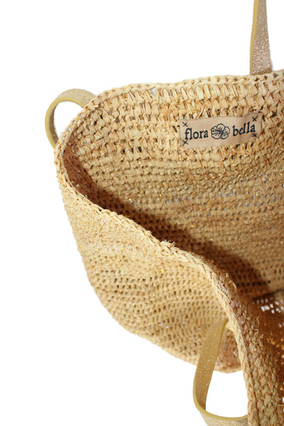 Flora Bella Women's Open Top Handle Straw Tote Handbag Beige