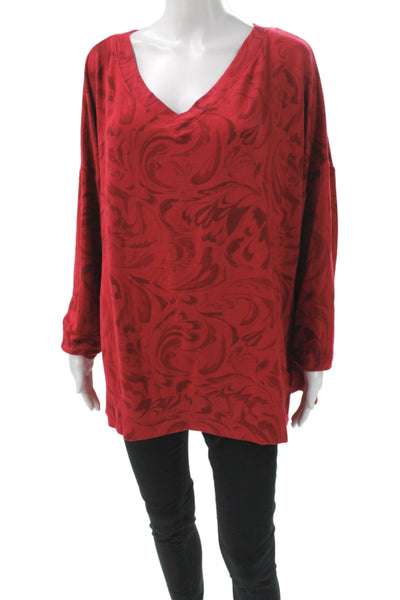 Athleta Womens Red Paisley V-Neck Tunic Sweater Long Sleeve Size 2X