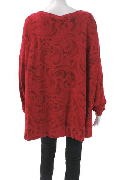 Athleta Womens Red Paisley V-Neck Tunic Sweater Long Sleeve Size 2X