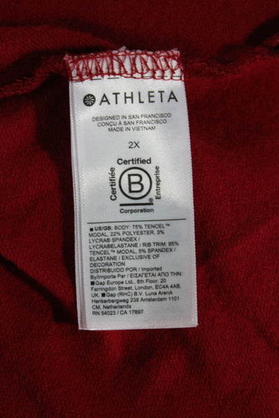 Athleta Womens Red Paisley V-Neck Tunic Sweater Long Sleeve Size 2X