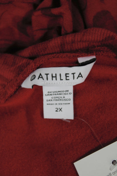 Athleta Womens Red Paisley V-Neck Tunic Sweater Long Sleeve Size 2X