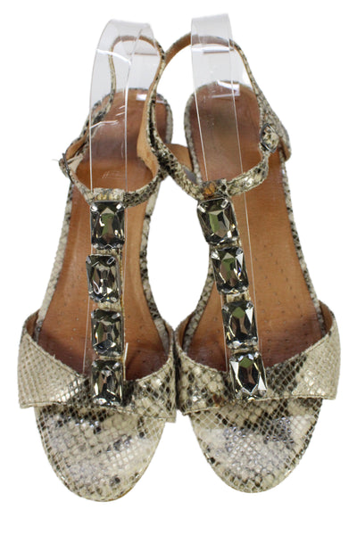 Clarks Womens Wedge Heel Crystal Snakeskin Printed Sandals Brown Size 11M