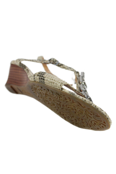 Clarks Womens Wedge Heel Crystal Snakeskin Printed Sandals Brown Size 11M