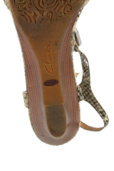 Clarks Womens Wedge Heel Crystal Snakeskin Printed Sandals Brown Size 11M