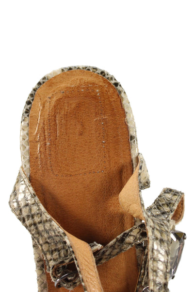 Clarks Womens Wedge Heel Crystal Snakeskin Printed Sandals Brown Size 11M