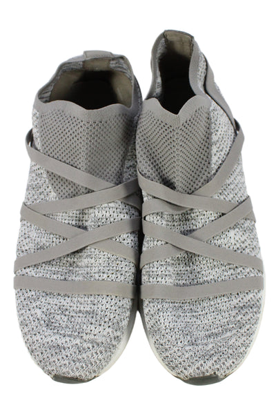 Eileen Fisher Womens Slip On Strappy Knit Running Sneakers Gray White Size 11