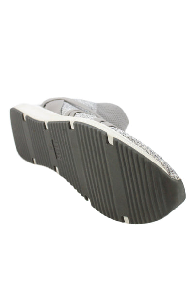 Eileen Fisher Womens Slip On Strappy Knit Running Sneakers Gray White Size 11