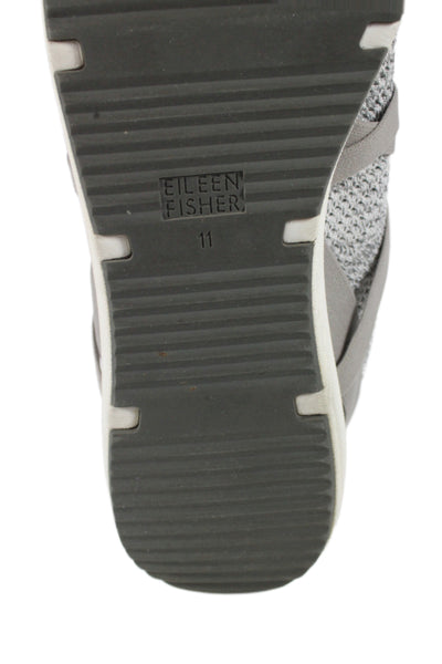 Eileen Fisher Womens Slip On Strappy Knit Running Sneakers Gray White Size 11