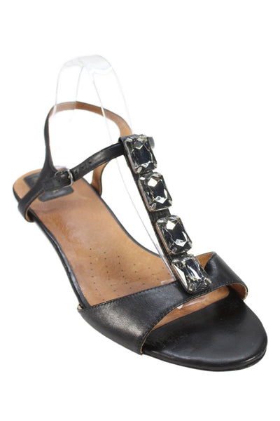 Clarks Womens Wedge Heel Crystal Leather Ankle Strap Sandals Black Size 11M
