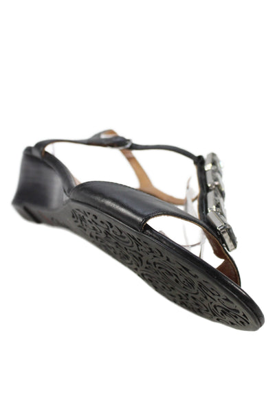 Clarks Womens Wedge Heel Crystal Leather Ankle Strap Sandals Black Size 11M