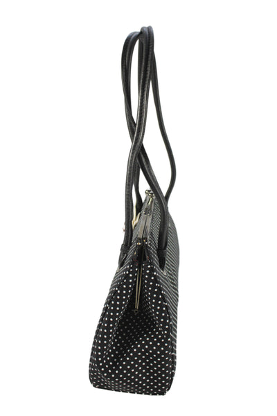 Ramon Tenza Womens Framed Kiss Lock Polka Dot Canvas Ladybug Handbag Black White