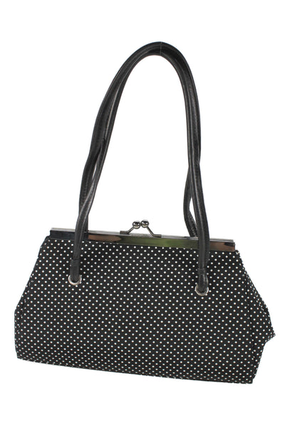 Ramon Tenza Womens Framed Kiss Lock Polka Dot Canvas Ladybug Handbag Black White