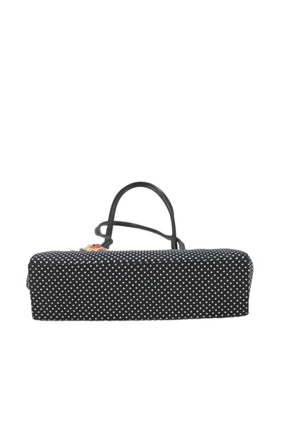 Ramon Tenza Womens Framed Kiss Lock Polka Dot Canvas Ladybug Handbag Black White