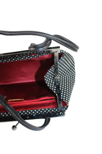 Ramon Tenza Womens Framed Kiss Lock Polka Dot Canvas Ladybug Handbag Black White