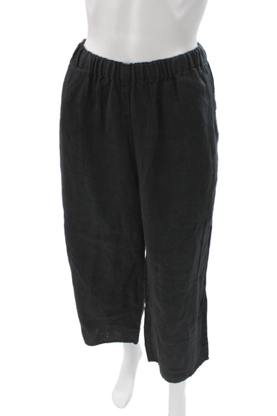 Flax Womens Cropped Black Linen Pants Bohemian Size M