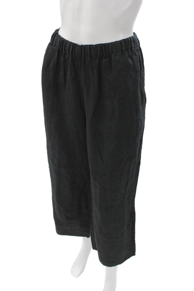 Flax Womens Cropped Black Linen Pants Bohemian Size M