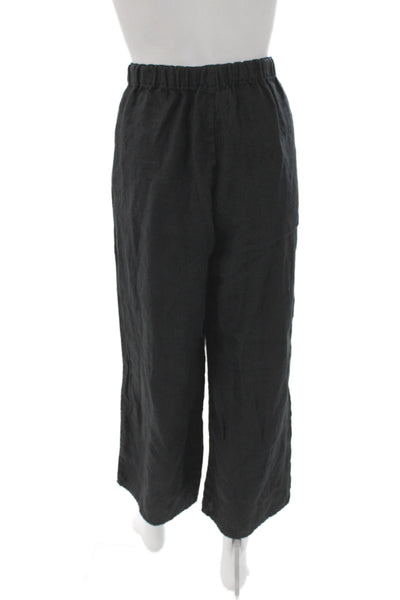 Flax Womens Cropped Black Linen Pants Bohemian Size M
