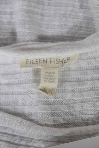 Eileen Fisher Womens Ribbed Knit Lightweight Scarf White Cotton 60"x25"